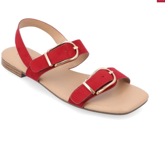 Journey Collection Twylah Red Cherry Flat Buckle Sandal 6 6W - Picture 2 of 11